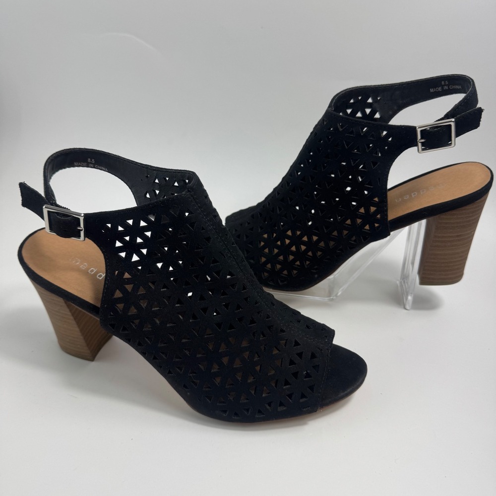 Madden Girl Beverly Black Laser Cut Block Heel Sandal Women's‎ 8.5 BEVE01J1 - Picture 3 of 12